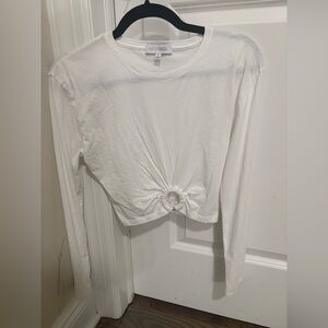 INTERMIX White Long-Sleeve Cropped Ring-Front Tee